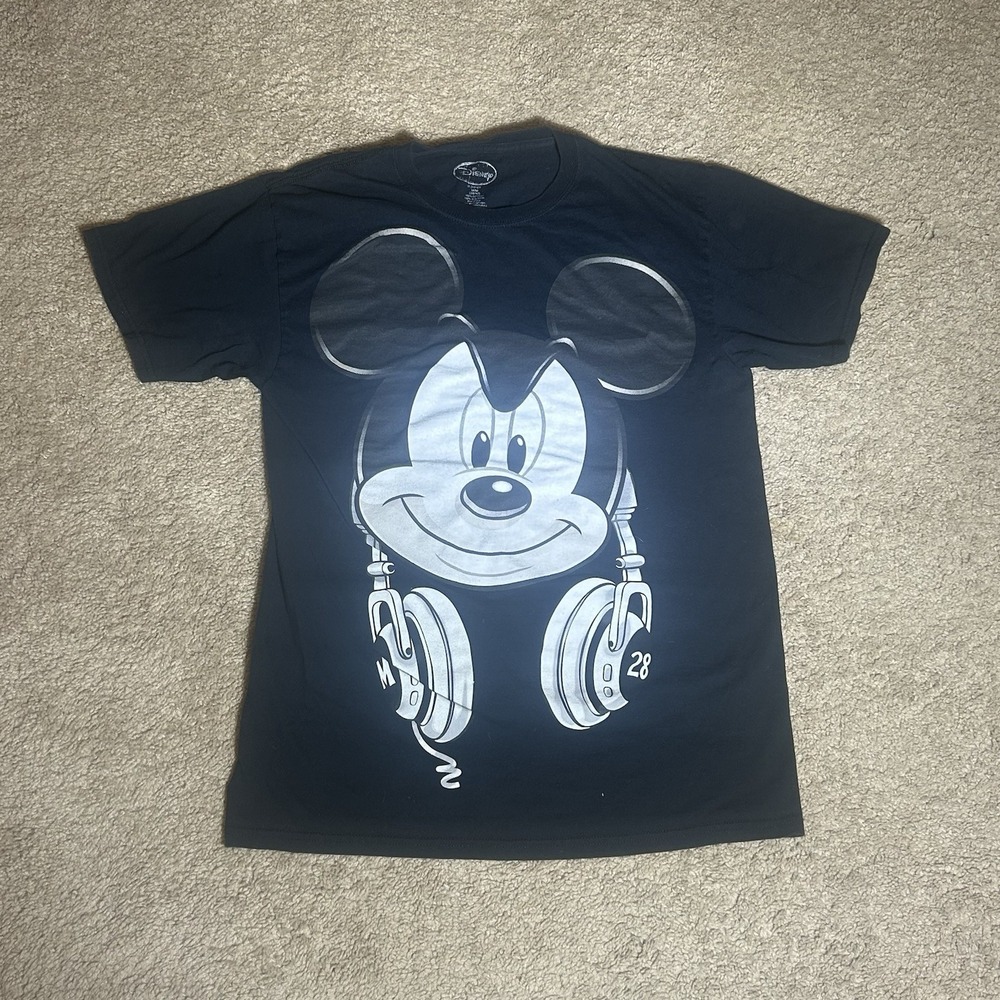 Disney Mickey Mouse Headphones Graphic T-Shirt Kids Medium Black AB1010 - Picture 1 of 3